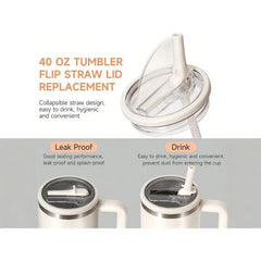 40oz Flip Straw Leak Proof Lid for 2.0 Tumbler Lid Replacement for Stanley Cup Accessories Straw Cover Cleaning Brush with Straw