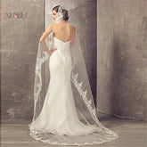 Long Luxury Wedding Veil Without Comb Lace Edge White Ivory Bridal Voile Marriage Cathedral Length Wedding Accessories New