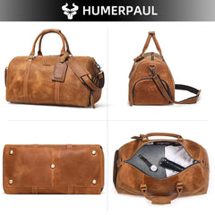Men's Crazy Horse Leather Duffle Bag Large Capacity Travel Luggage Bag Fits 15'' Laptop & Shoes Durable Totes Bags for Business