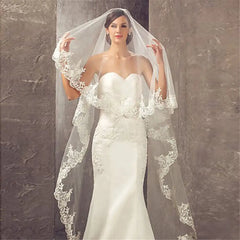Long Luxury Wedding Veil Without Comb Lace Edge White Ivory Bridal Voile Marriage Cathedral Length Wedding Accessories New