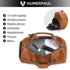 Men's Crazy Horse Leather Duffle Bag Large Capacity Travel Luggage Bag Fits 15'' Laptop & Shoes Durable Totes Bags for Business