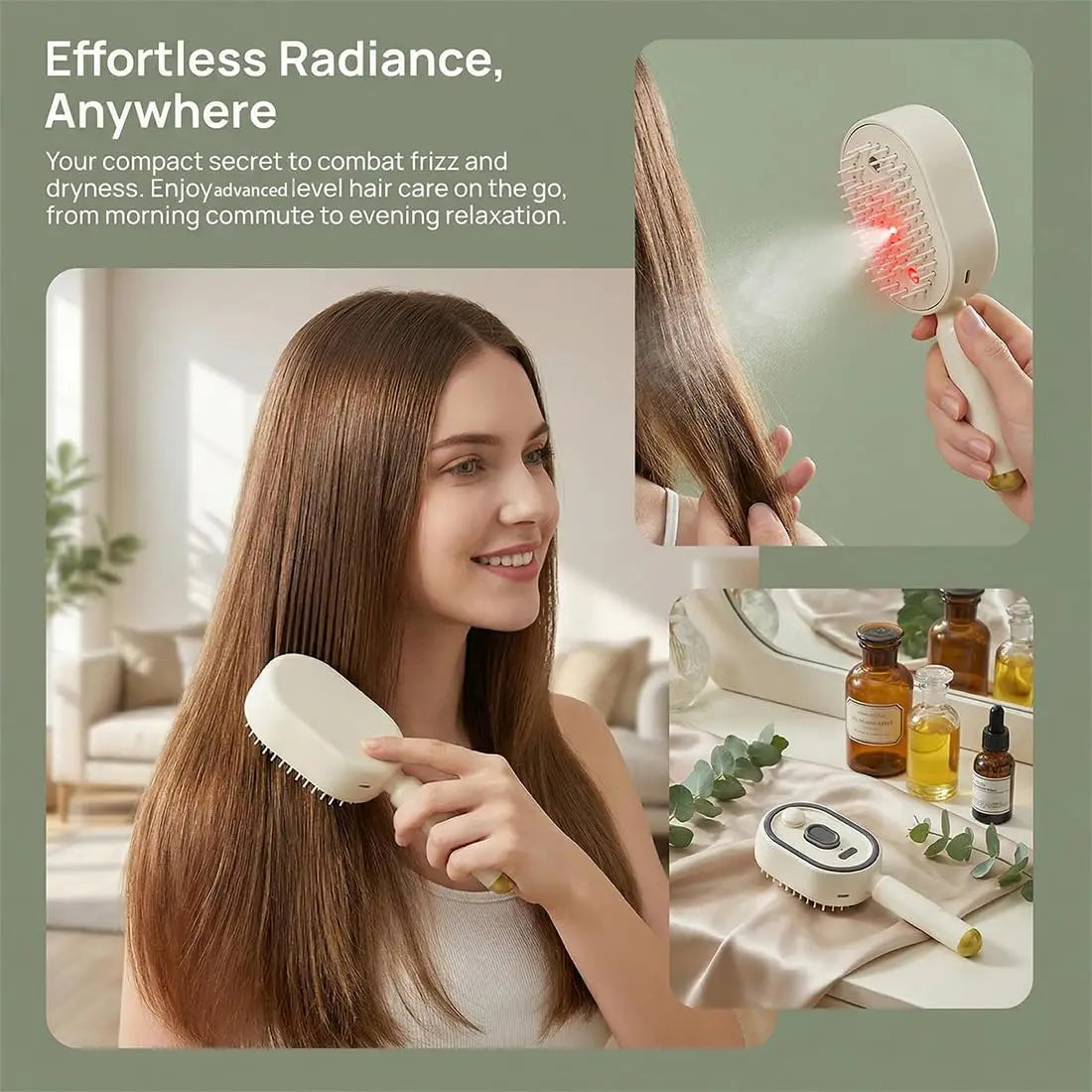 Electric steam comb with spray massage function, 2026. Reduces frizz and prevents static electricity