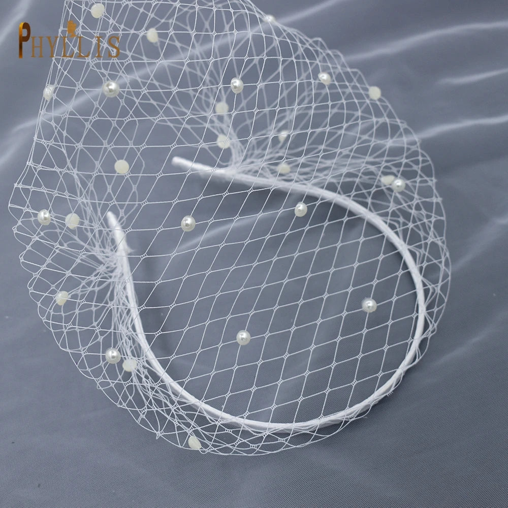 JM20 Pears Beads Bridal Birdcage Veil Accesorios para Boda Velo Novia Charming Wedding Birdcage Veil Party Headband Veil