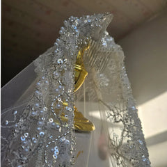 Full Crystal Pearl Lace Veil Bridal Cathedral Luxury New Wedding Accessories White Veil with Metal Hair Comb Custom Made Veil