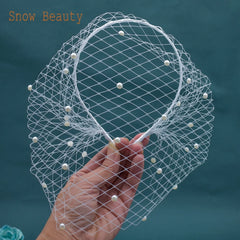JM20 Pears Beads Bridal Birdcage Veil Accesorios para Boda Velo Novia Charming Wedding Birdcage Veil Party Headband Veil
