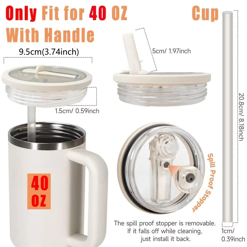 40oz Flip Straw Leak Proof Lid for 2.0 Tumbler Lid Replacement for Stanley Cup Accessories Straw Cover Cleaning Brush with Straw
