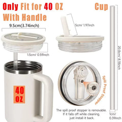 40oz Flip Straw Leak Proof Lid for 2.0 Tumbler Lid Replacement for Stanley Cup Accessories Straw Cover Cleaning Brush with Straw
