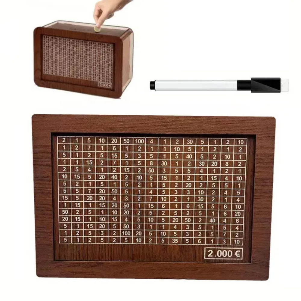 1000/2000/3000/5000/10000 Euro Money Box Wooden Piggy Bank Reusable Money Vault Savings Box Challenge Cash Storage Case Children