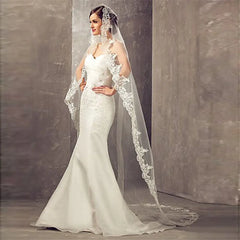 Long Luxury Wedding Veil Without Comb Lace Edge White Ivory Bridal Voile Marriage Cathedral Length Wedding Accessories New