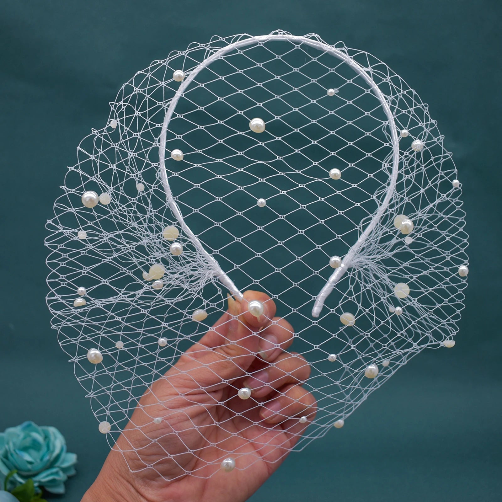 JM20 Pears Beads Bridal Birdcage Veil Accesorios para Boda Velo Novia Charming Wedding Birdcage Veil Party Headband Veil