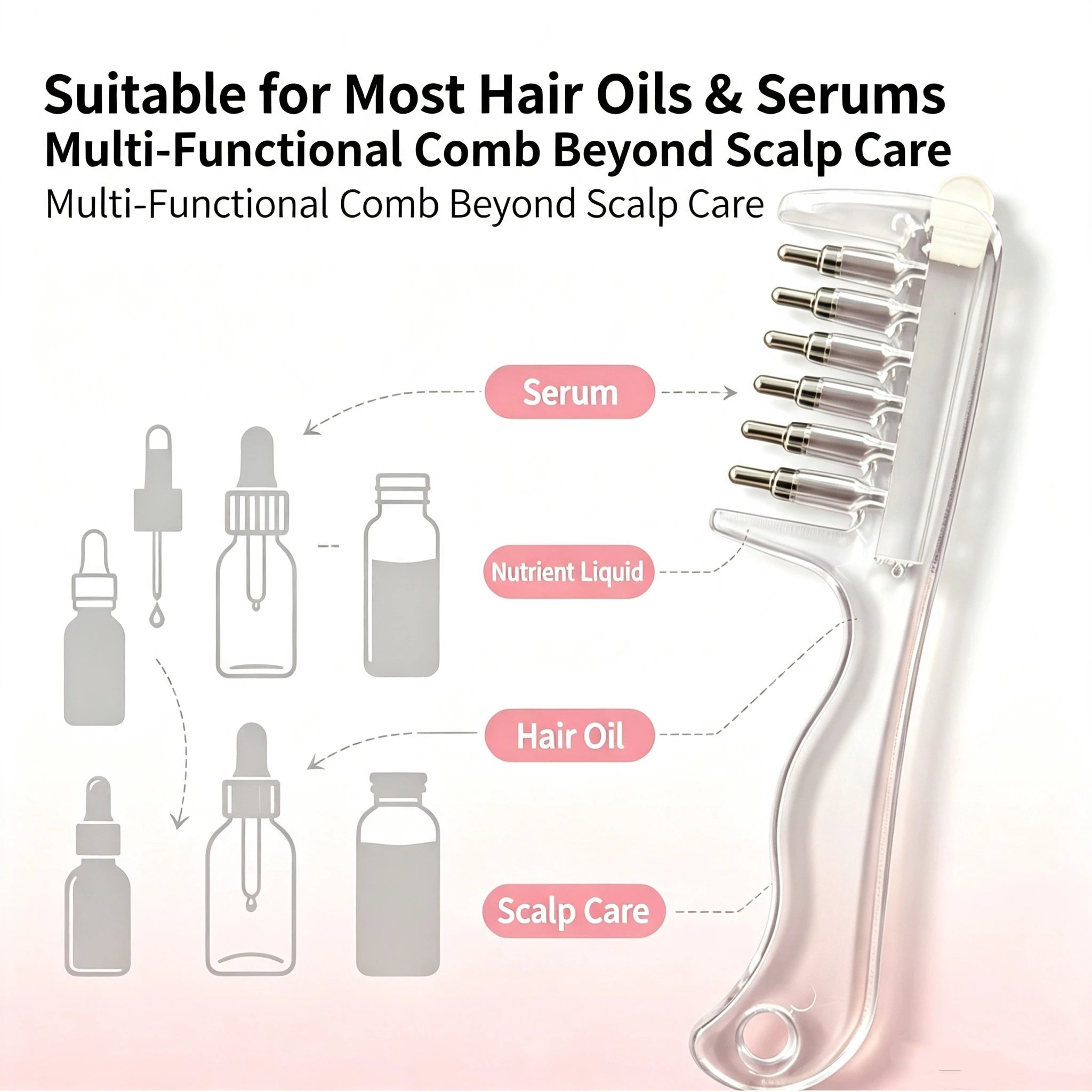 Hair Oil Applicator Scalp Massage Liquid Comb Built-In Liquid Reservoir Rolling Metal Teeth for Hair Growth Home Hair Care Tool