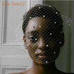 JM20 Pears Beads Bridal Birdcage Veil Accesorios para Boda Velo Novia Charming Wedding Birdcage Veil Party Headband Veil