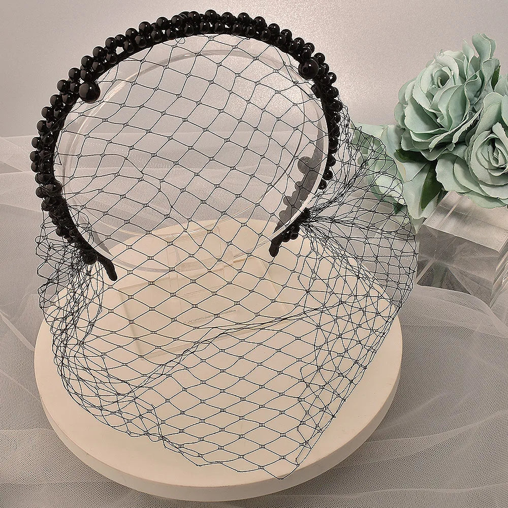 JM20 Pears Beads Bridal Birdcage Veil Accesorios para Boda Velo Novia Charming Wedding Birdcage Veil Party Headband Veil