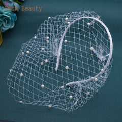 JM20 Pears Beads Bridal Birdcage Veil Accesorios para Boda Velo Novia Charming Wedding Birdcage Veil Party Headband Veil
