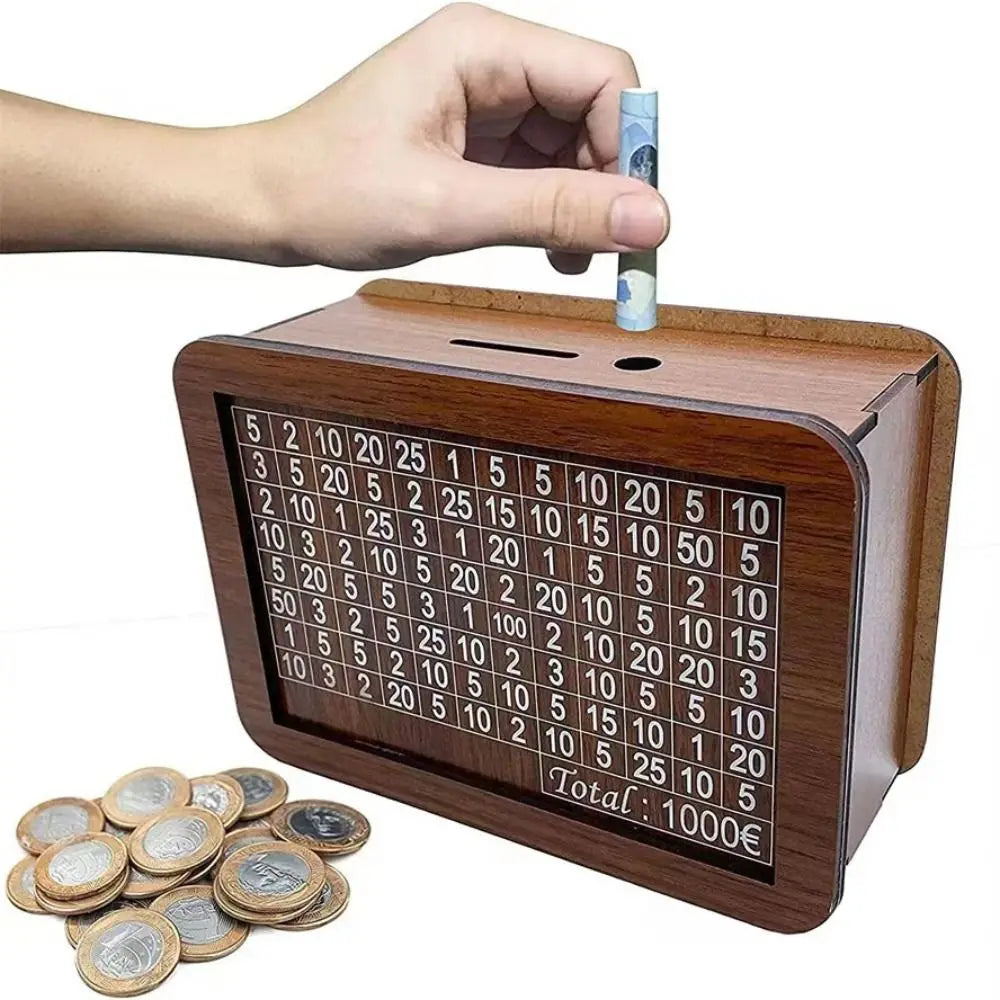 1000/2000/3000/5000/10000 Euro Money Box Wooden Piggy Bank Reusable Money Vault Savings Box Challenge Cash Storage Case Children