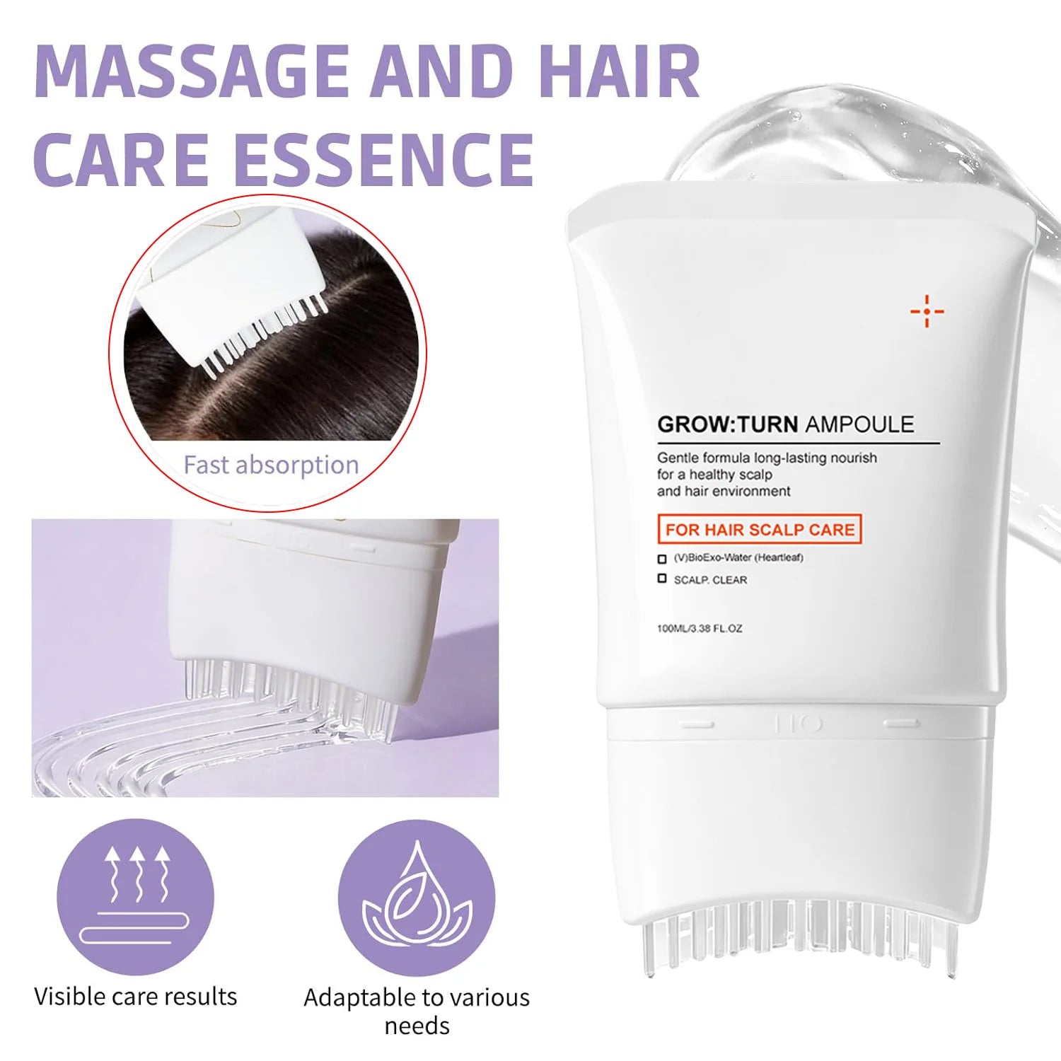 Scalp Care Serum with Built-in Massager Brush Nourishing Treatment Promotes Hair Growth & Reduces Hair Loss Repair Damaged Hair