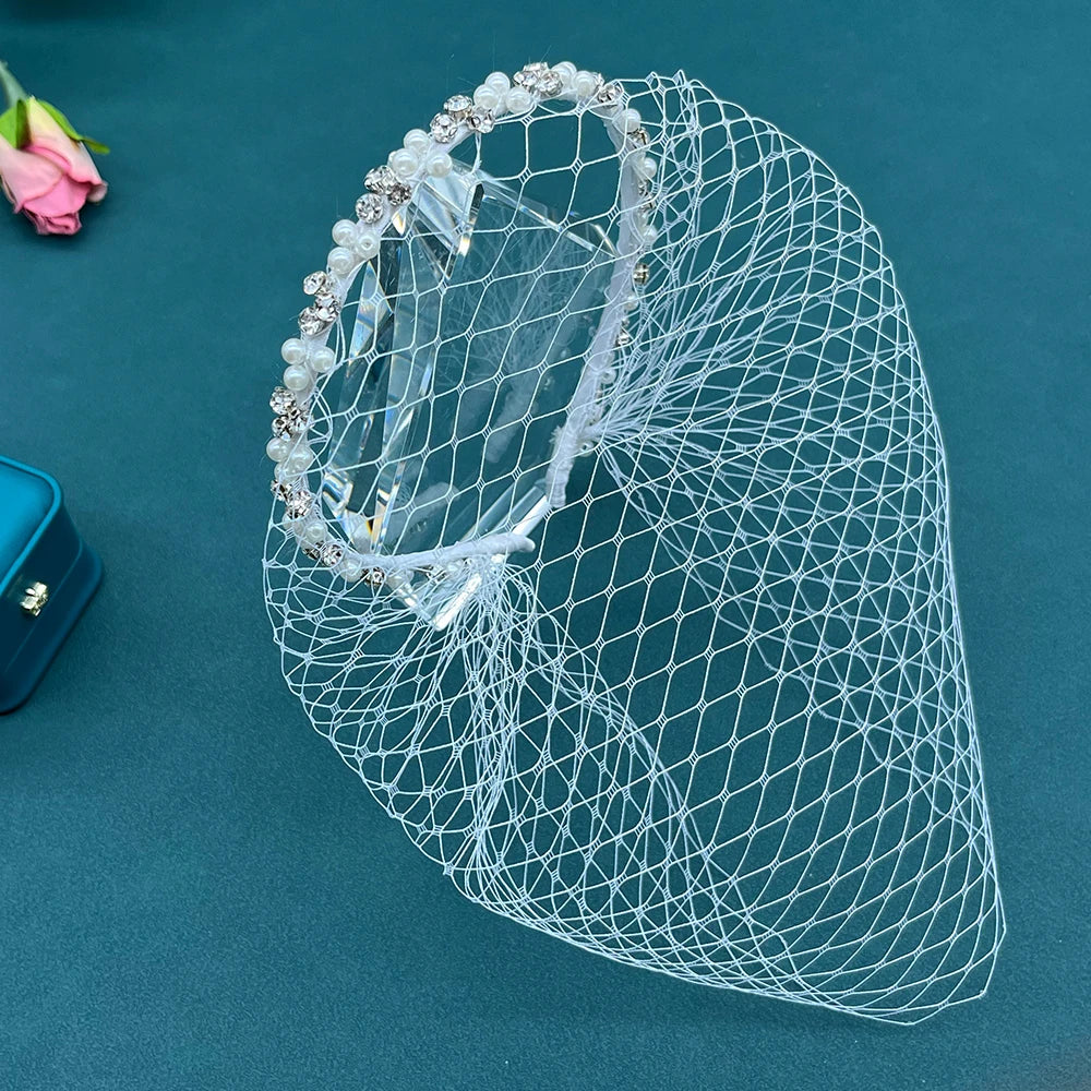 JM20 Pears Beads Bridal Birdcage Veil Accesorios para Boda Velo Novia Charming Wedding Birdcage Veil Party Headband Veil