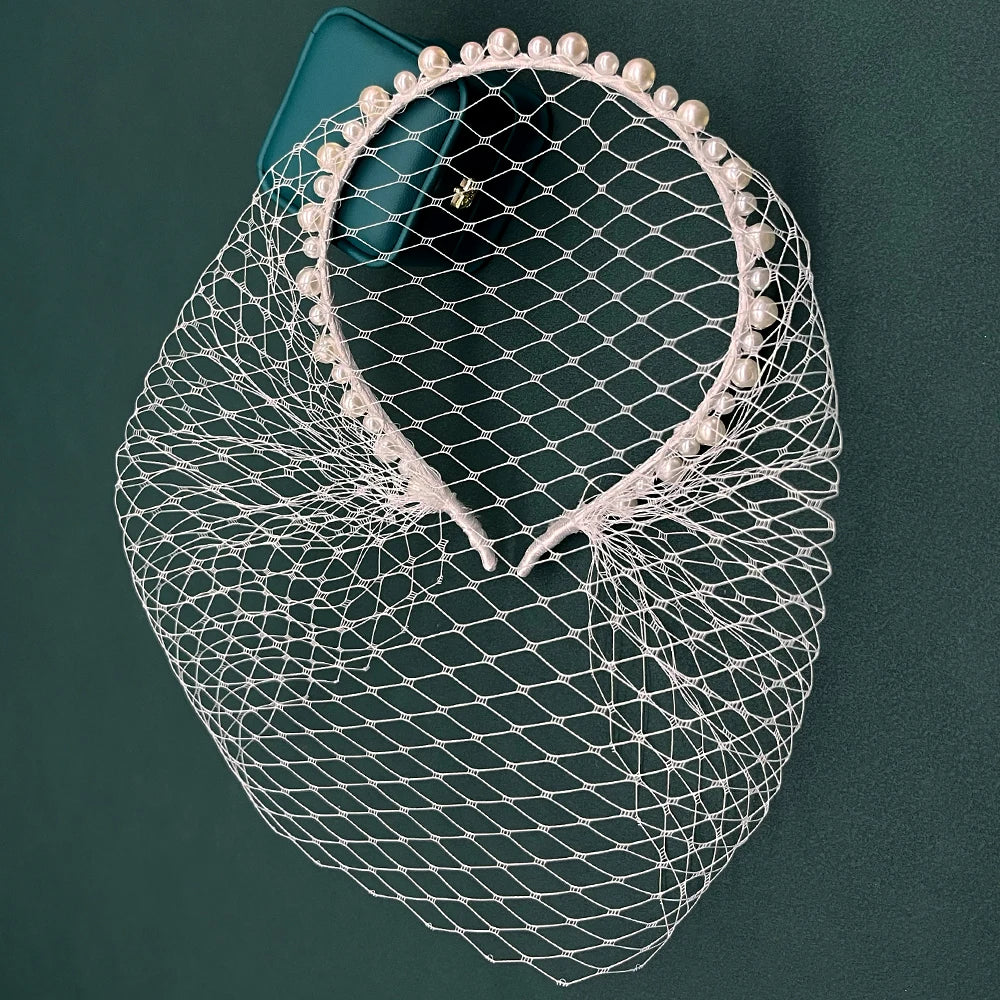JM20 Pears Beads Bridal Birdcage Veil Accesorios para Boda Velo Novia Charming Wedding Birdcage Veil Party Headband Veil
