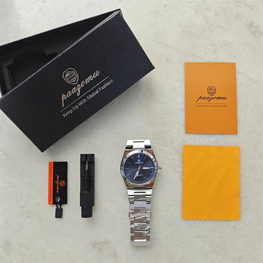 PAAZOMU Brand Luxury Men's Watch High Quality Students Watches Men Boys Fashion Stainless Steel Date Quartz Watch Reloj Hombre