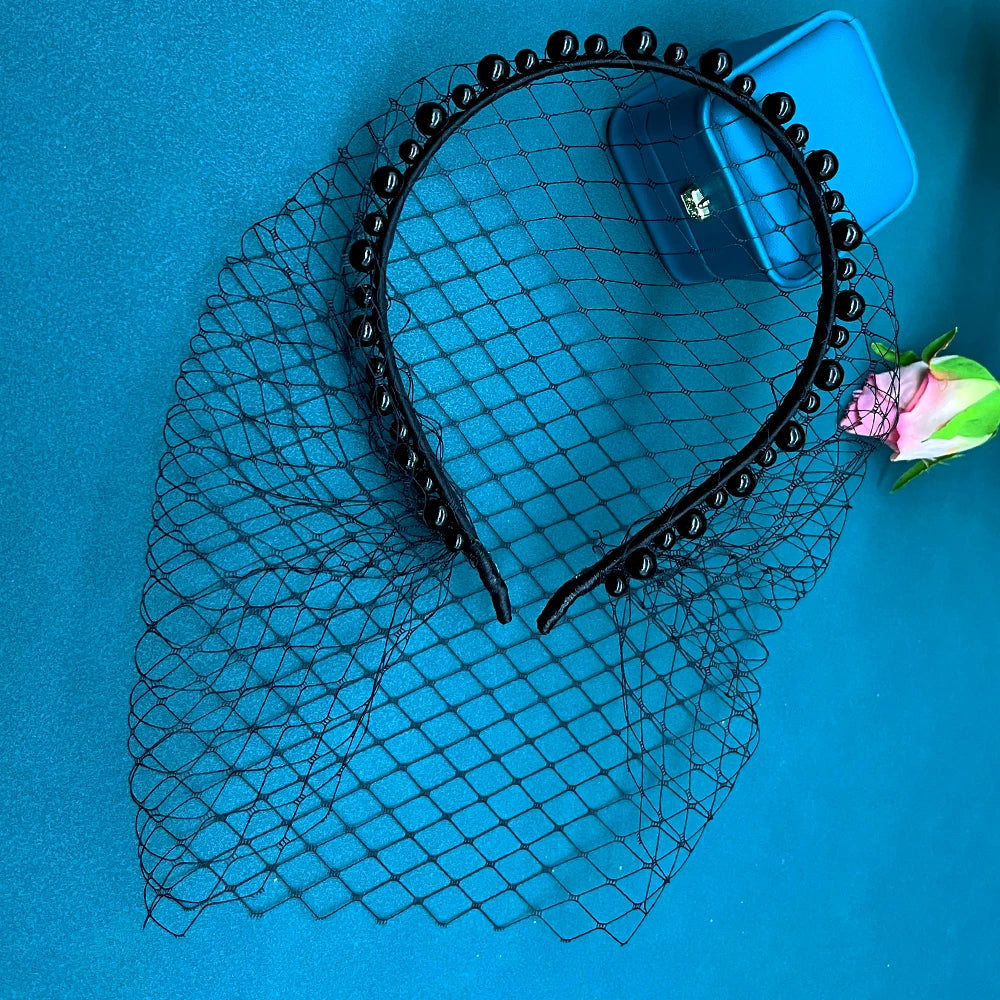 JM20 Pears Beads Bridal Birdcage Veil Accesorios para Boda Velo Novia Charming Wedding Birdcage Veil Party Headband Veil
