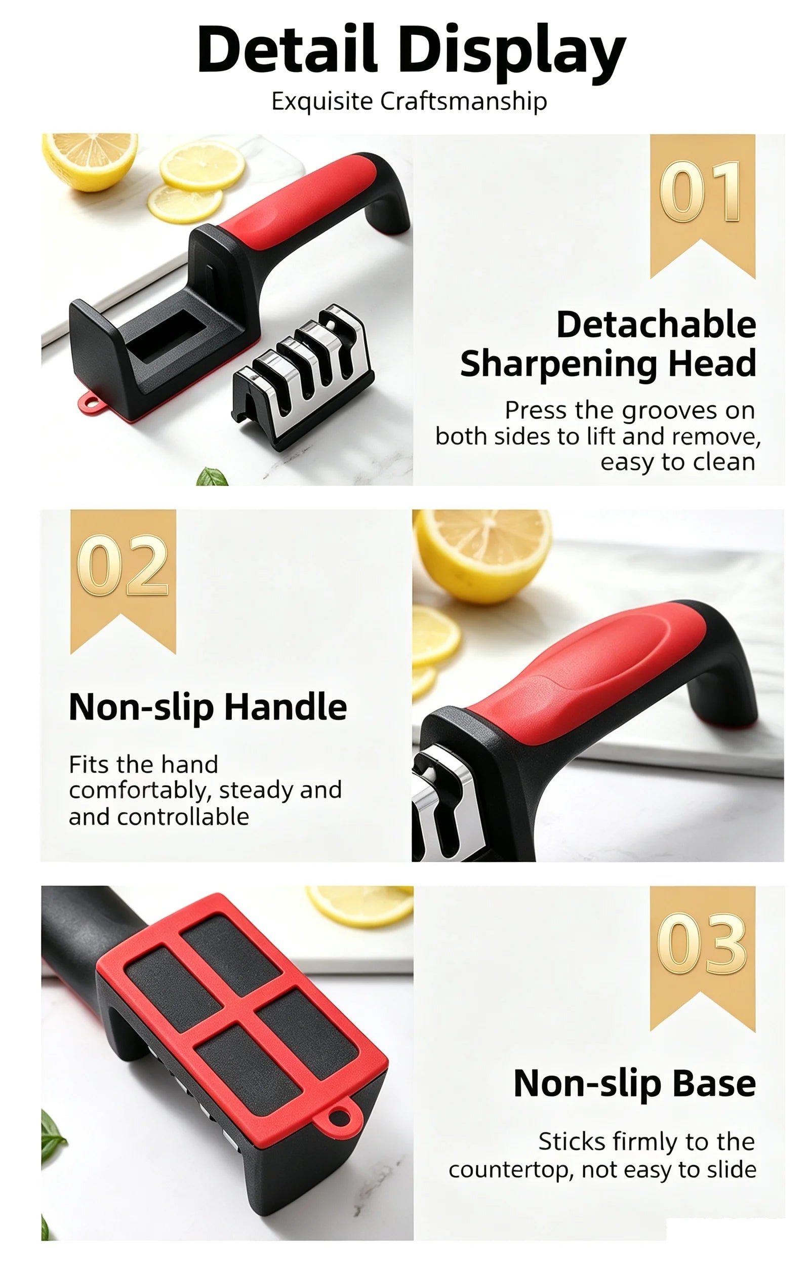 Kitchen 3/4-Segment Knife with Gift Sharpener Household Multi-Functional Hand-Held 3/4-Purpose Black Sharpening Stone
