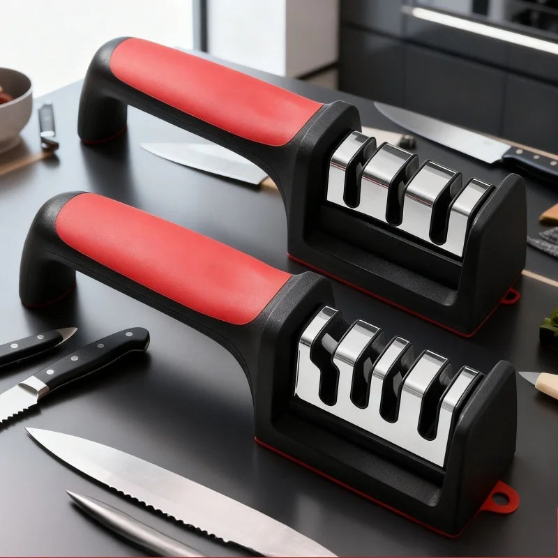 Kitchen 3/4-Segment Knife with Gift Sharpener Household Multi-Functional Hand-Held 3/4-Purpose Black Sharpening Stone