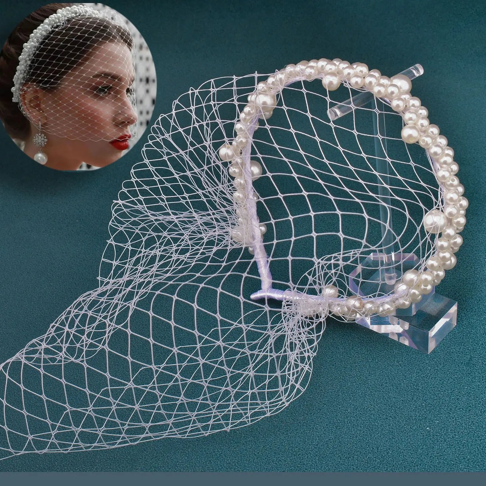 JM20 Pears Beads Bridal Birdcage Veil Accesorios para Boda Velo Novia Charming Wedding Birdcage Veil Party Headband Veil