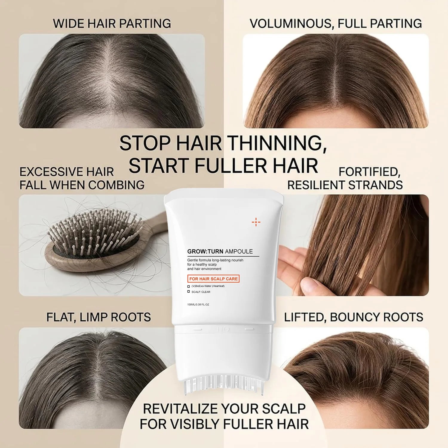 Scalp Care Serum with Built-in Massager Brush Nourishing Treatment Promotes Hair Growth & Reduces Hair Loss Repair Damaged Hair